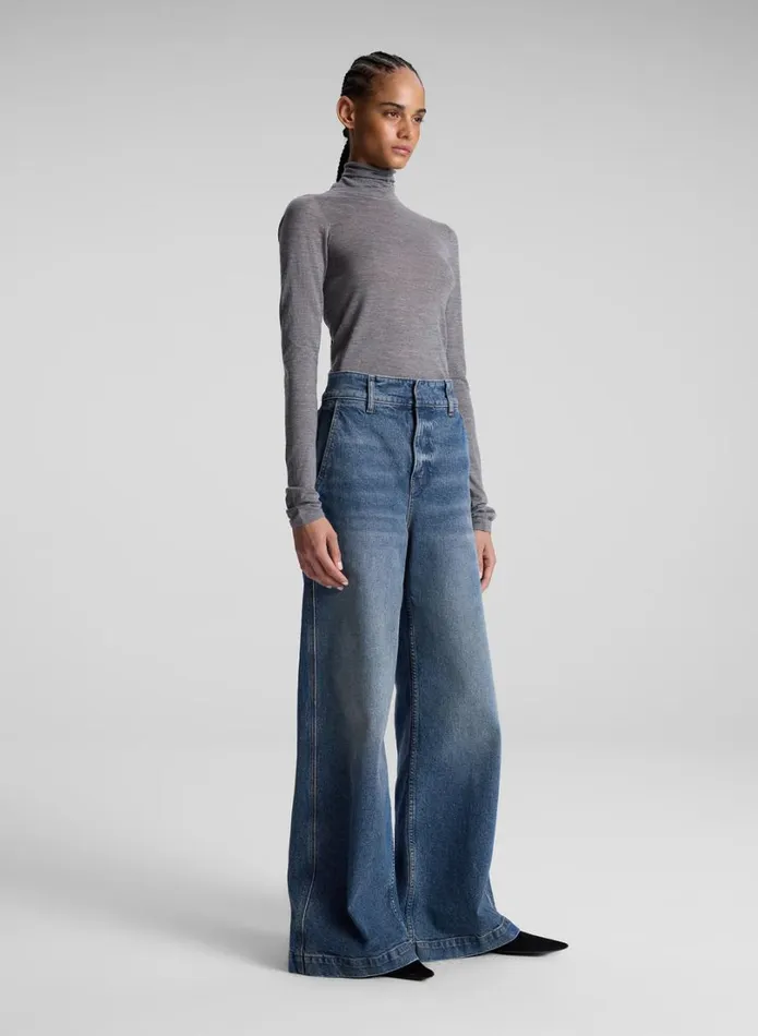 Women Tops ALC Hayes Fine Merino Turtleneck Top Medium Heather Grey