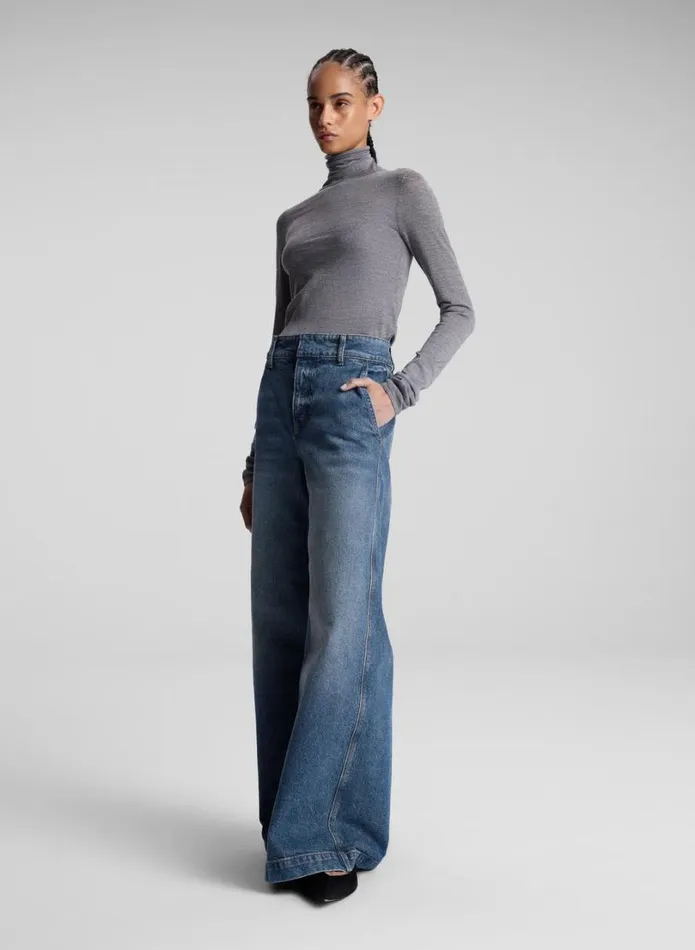 Women Tops ALC Hayes Fine Merino Turtleneck Top Medium Heather Grey