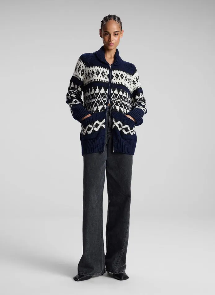 Women Tops ALC Joanna Merino Fairisle Cardigan Navy Multi