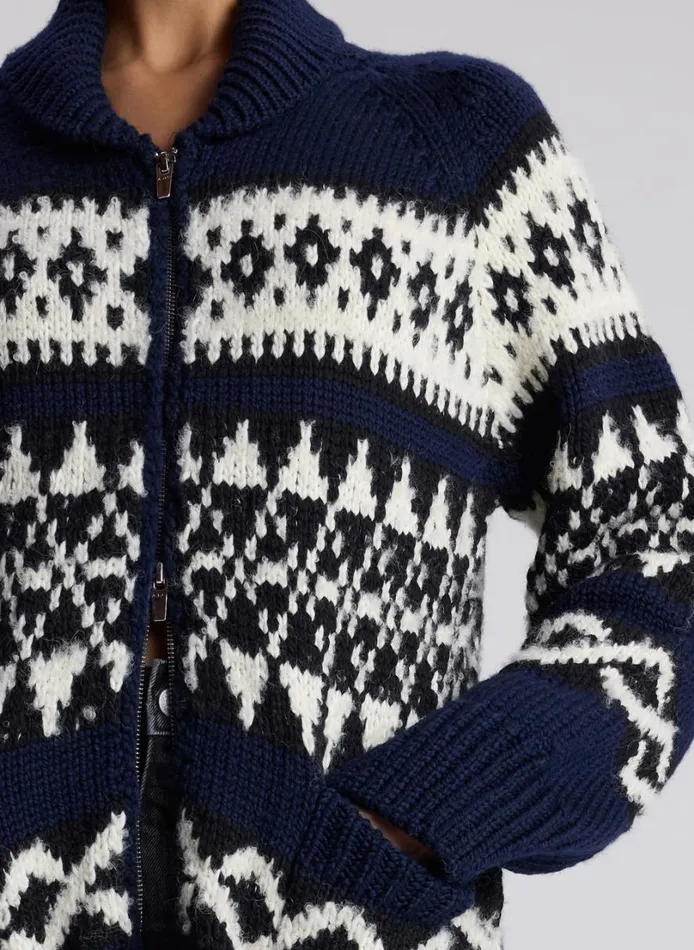 Women Tops ALC Joanna Merino Fairisle Cardigan Navy Multi