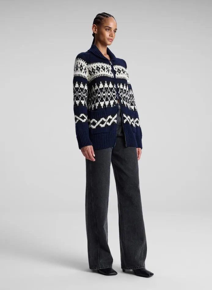 Women Tops ALC Joanna Merino Fairisle Cardigan Navy Multi
