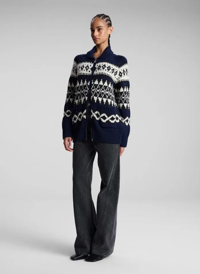 Women Tops ALC Joanna Merino Fairisle Cardigan Navy Multi
