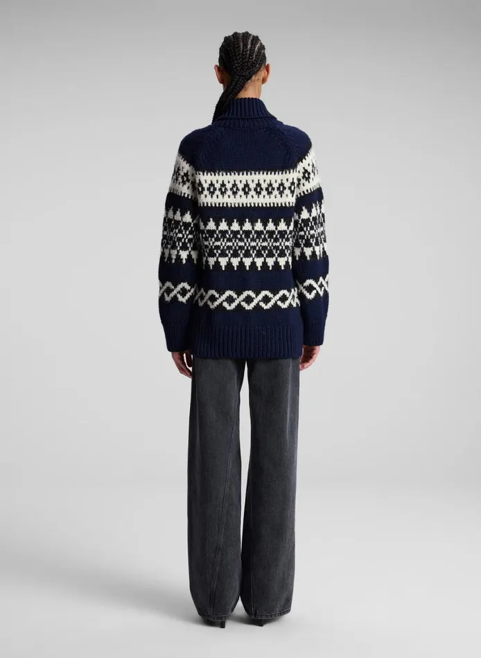 Women Tops ALC Joanna Merino Fairisle Cardigan Navy Multi