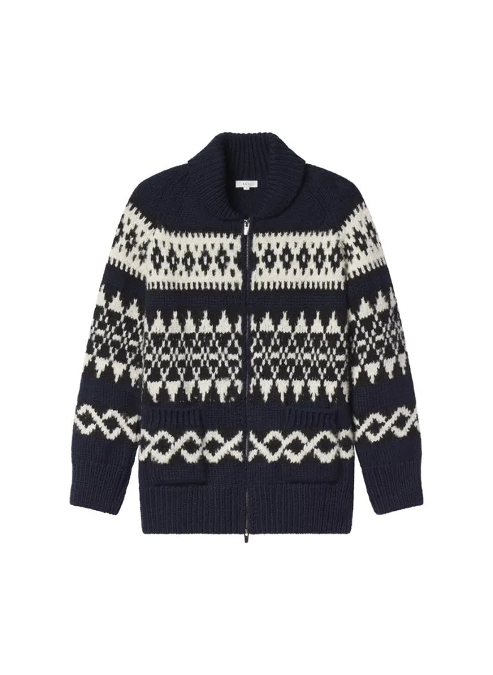 Women Tops ALC Joanna Merino Fairisle Cardigan Navy Multi