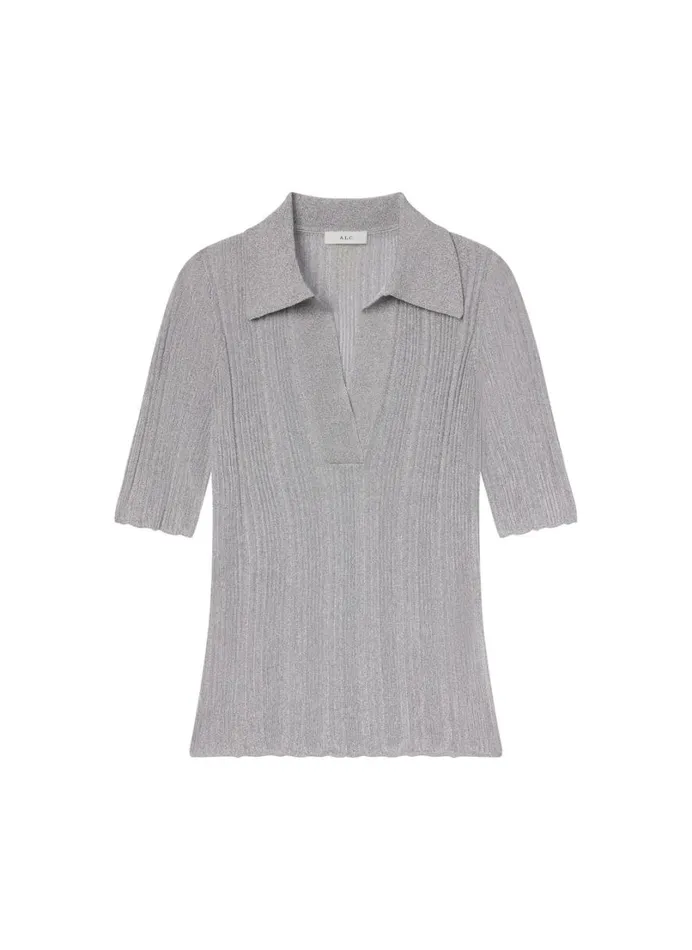Women Tops ALC Joey Metallic Knit Top Mercury