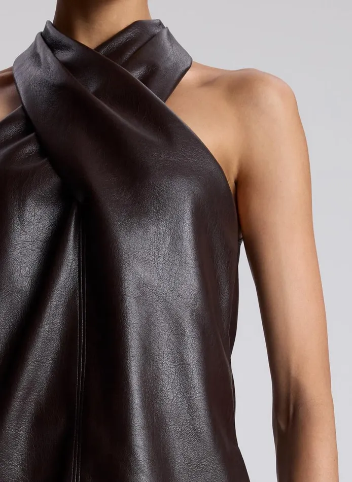 Women Tops ALC Quinn Vegan Leather Halter Top Chocolate Plum
