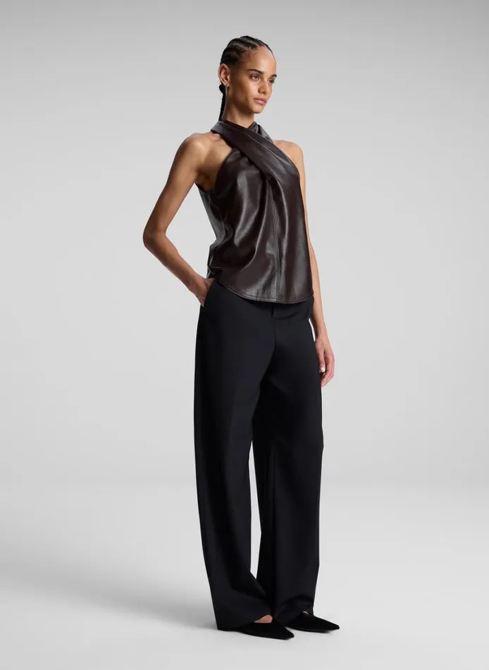 Women Tops ALC Quinn Vegan Leather Halter Top Chocolate Plum