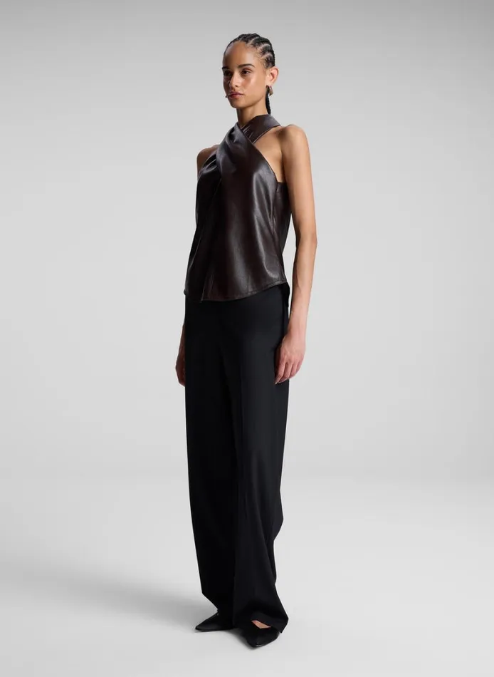 Women Tops ALC Quinn Vegan Leather Halter Top Chocolate Plum