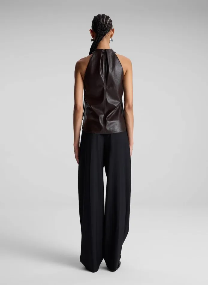 Women Tops ALC Quinn Vegan Leather Halter Top Chocolate Plum