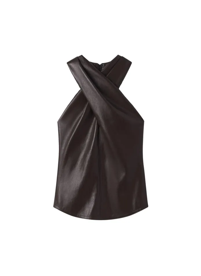 Women Tops ALC Quinn Vegan Leather Halter Top Chocolate Plum