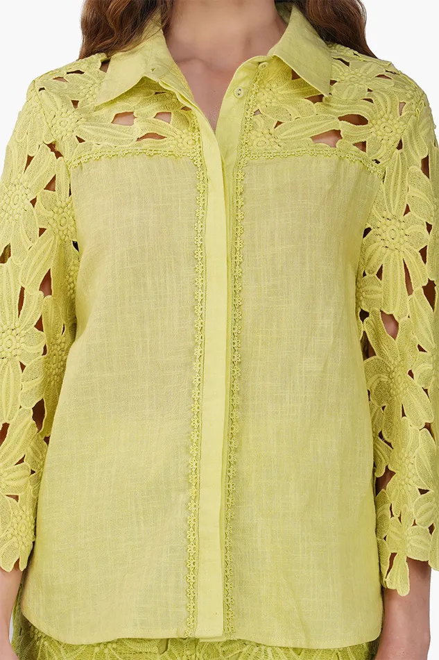 Women Tops America and Beyond Fall For Neon Floral Lace Shirt