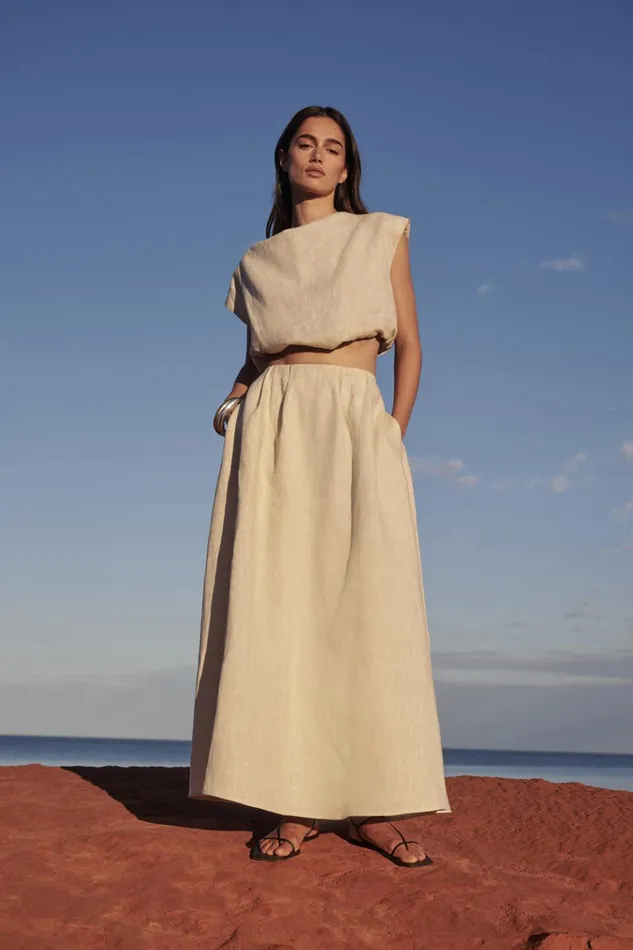 Women Tops DISSH AMY NATURAL LINEN BUBBLE TOP
