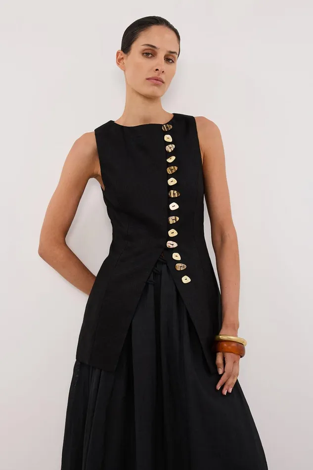Women Tops DISSH BAYLEE BLACK SLEEVELESS LINEN TOP