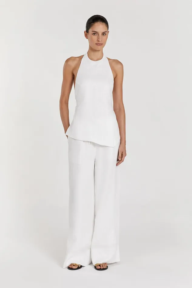 Women Tops DISSH SERENA WHITE LINEN ASYM HALTER TOP