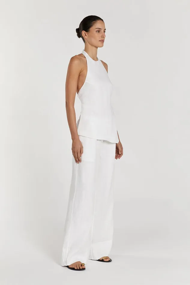 Women Tops DISSH SERENA WHITE LINEN ASYM HALTER TOP
