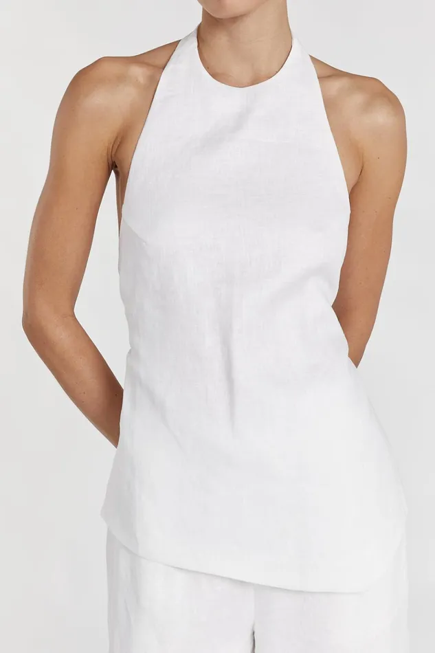 Women Tops DISSH SERENA WHITE LINEN ASYM HALTER TOP