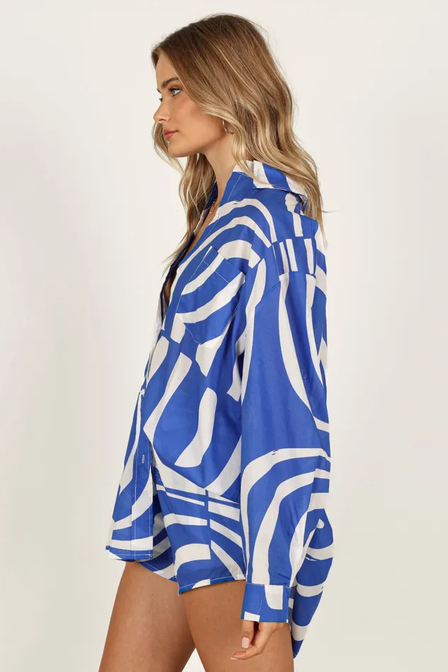 Women Tops Petal and Pup Heather Cotton Shirt Blue Print