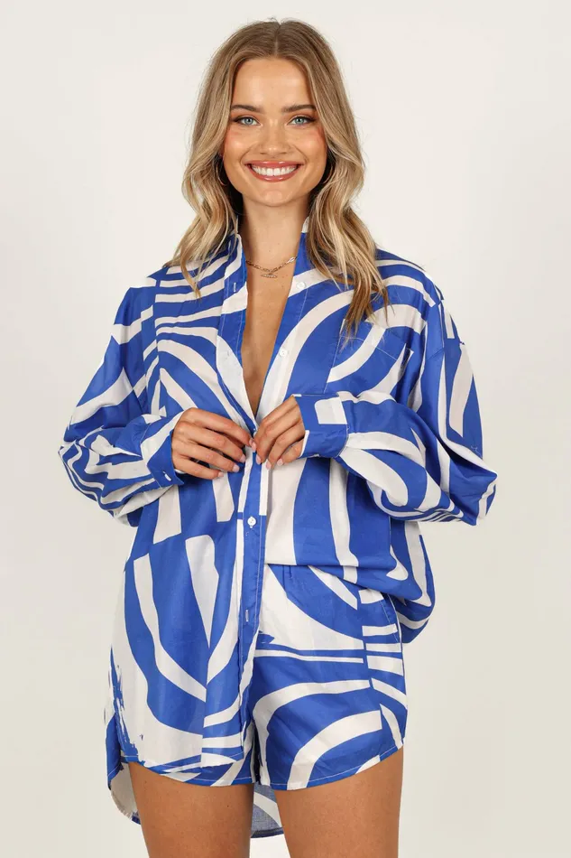 Women Tops Petal and Pup Heather Cotton Shirt Blue Print