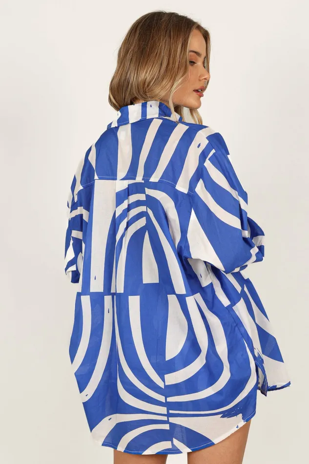 Women Tops Petal and Pup Heather Cotton Shirt Blue Print