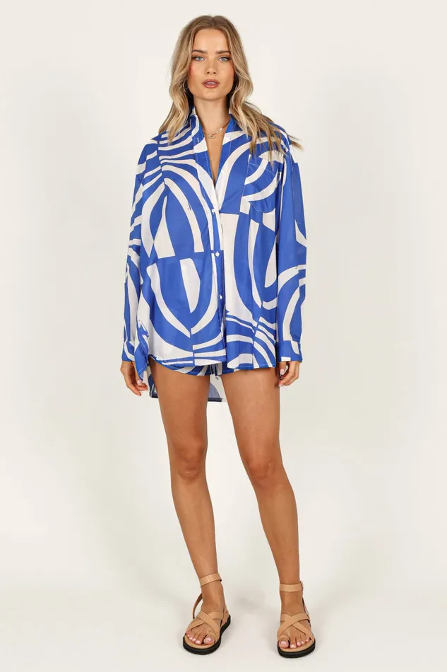 Women Tops Petal and Pup Heather Cotton Shirt Blue Print