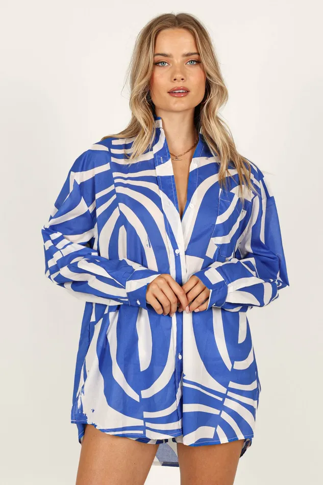 Women Tops Petal and Pup Heather Cotton Shirt Blue Print