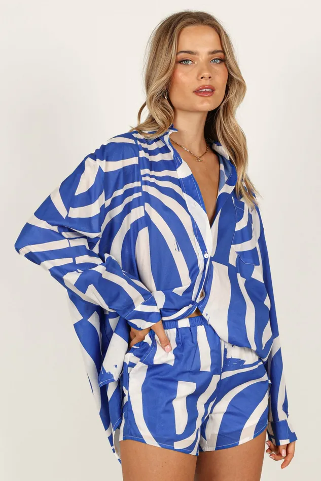 Women Tops Petal and Pup Heather Cotton Shirt Blue Print