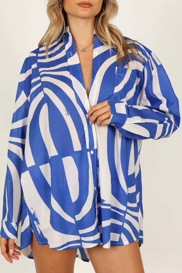 Women Tops Petal and Pup Heather Cotton Shirt Blue Print