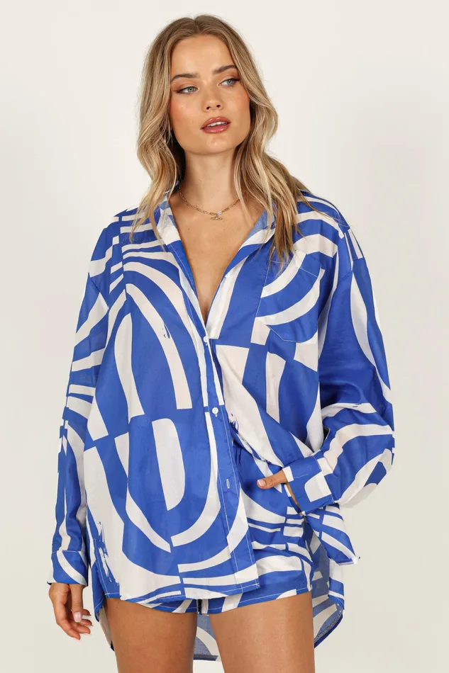 Women Tops Petal and Pup Heather Cotton Shirt Blue Print