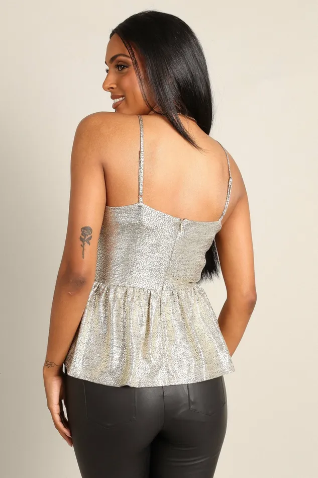 Women Tops Petal and Pup Keleigh Sequin V Neck Top Champagne
