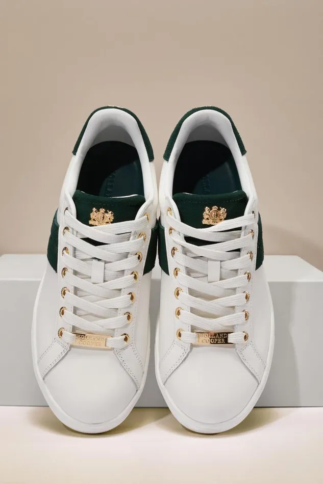 Women Trainers Holland Cooper Knightsbridge Court Trainer White Racing Green