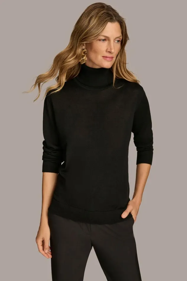 Women TURTLE NECK HIGH LOW TOP Black Donna Karan New York Sweaters And Tops