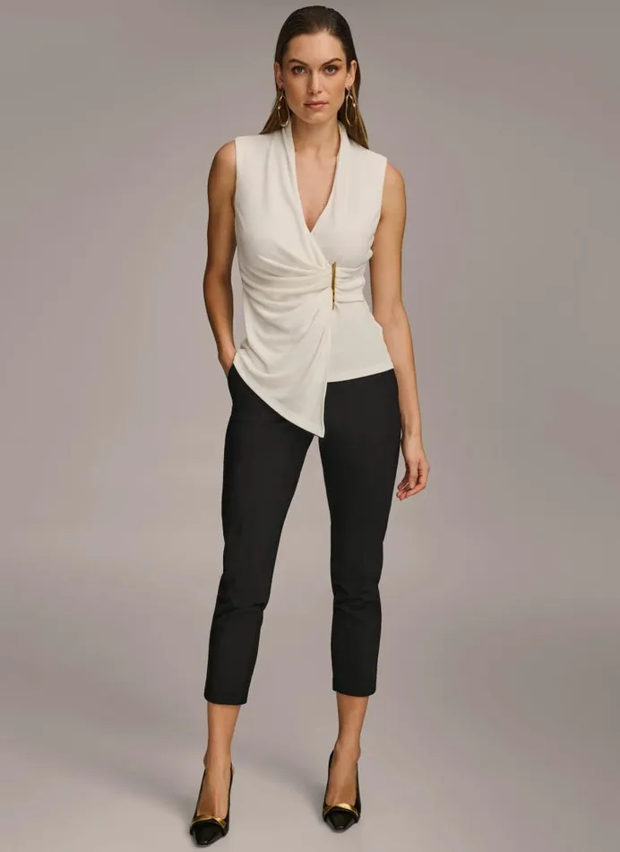 Women VNECK WITH HARDWARE AND RUCHED DETAIL Cream Donna Karan New York Sweaters And Tops Women VNECK WITH HARDWARE AND RUCHED DETAIL Cream Donna Karan New York Sweaters And Tops