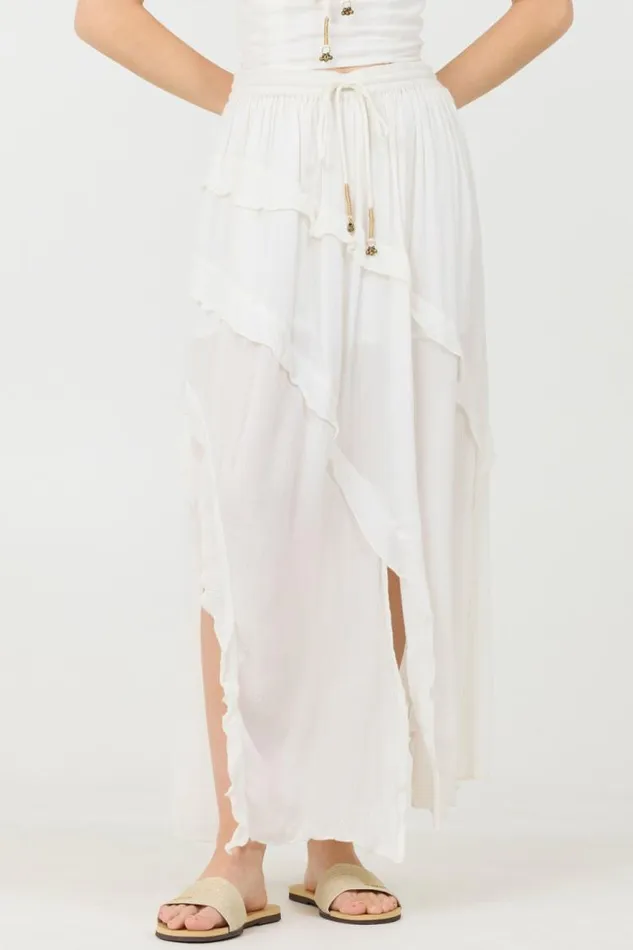 Women Vintage Havana All Bottoms Clean White Rayon Crinkle Ruffle Maxi Skirt Clean White Women Vintage Havana All Bottoms Clean White Rayon Crinkle Ruffle Maxi Skirt Clean White