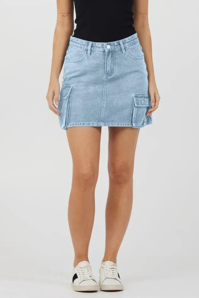 Women Vintage Havana All Bottoms Light Wash Denim Cargo Skirt Light Wash