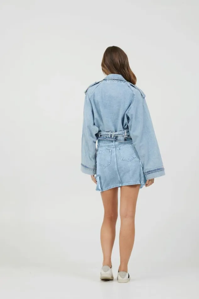Women Vintage Havana All Bottoms Light Wash Denim Cargo Skirt Light Wash