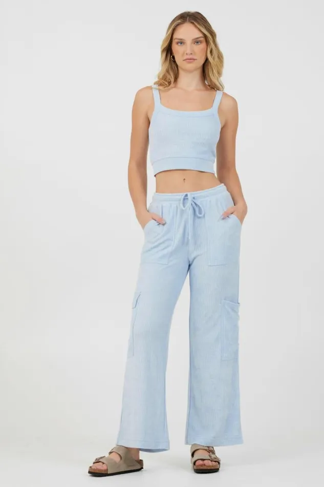 Women Vintage Havana All Bottoms Powder Blue Cord Terry Cargo Pants Powder Blue