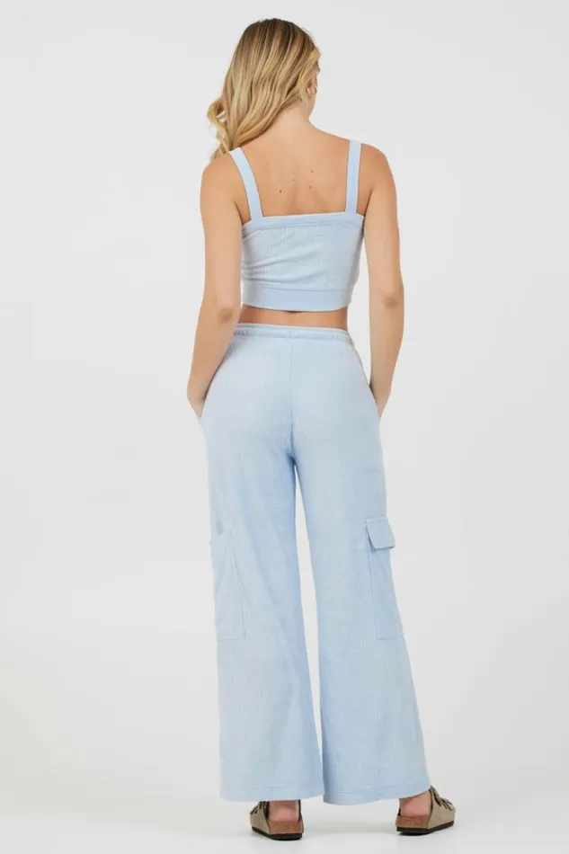 Women Vintage Havana All Bottoms Powder Blue Cord Terry Cargo Pants Powder Blue