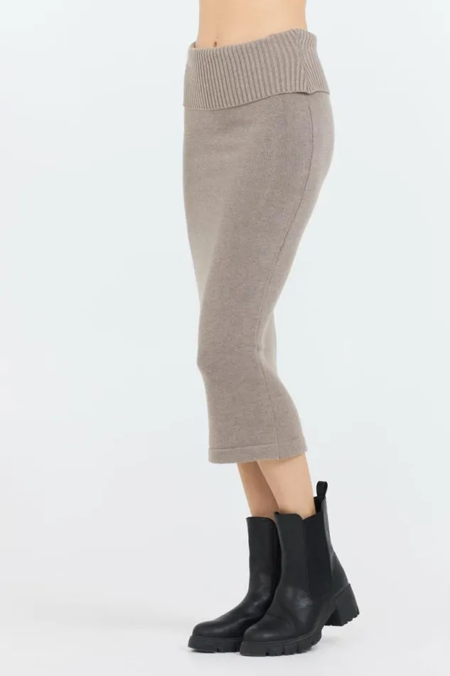 Women Vintage Havana All Bottoms Stone Grey Knit Midi Skirt Grey