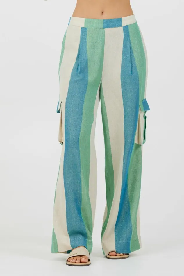 Women Vintage Havana All Bottoms Teal Green and Metallic Stripe Lightweight Pants Teal Green Women Vintage Havana All Bottoms Teal Green and Metallic Stripe Lightweight Pants Teal Green