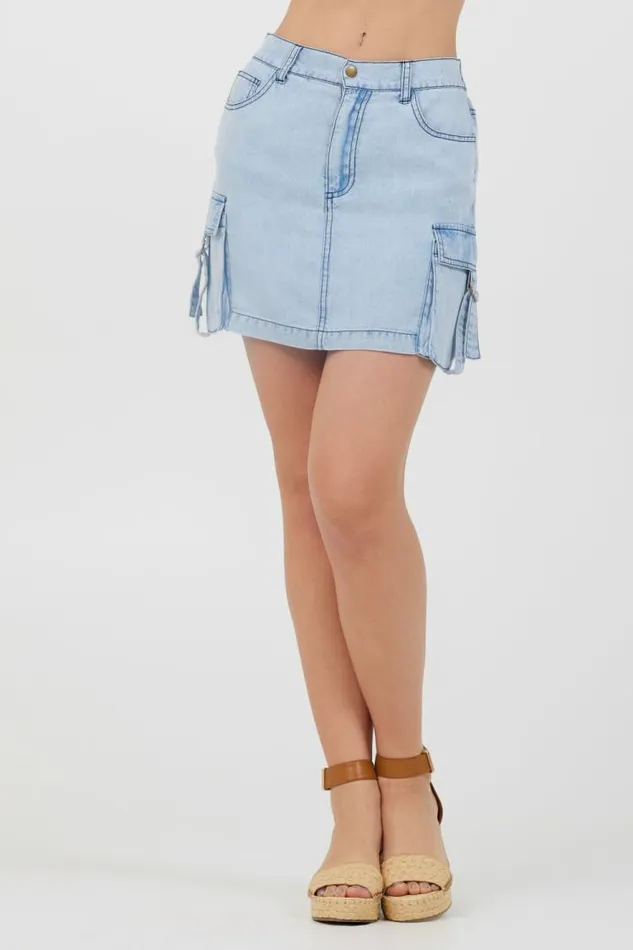 Women Vintage Havana All Bottoms Washed Denim Tencel Cargo Pocket Skirt Washed Denim Women Vintage Havana All Bottoms Washed Denim Tencel Cargo Pocket Skirt Washed Denim