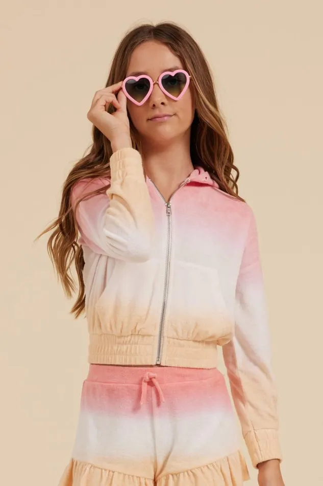 Women Vintage Havana Hoodies PinkWhiteOrange Tie Dye Terry Cloth Elastic Bottom Hoodie Pinkwhiteorange Tie Dye