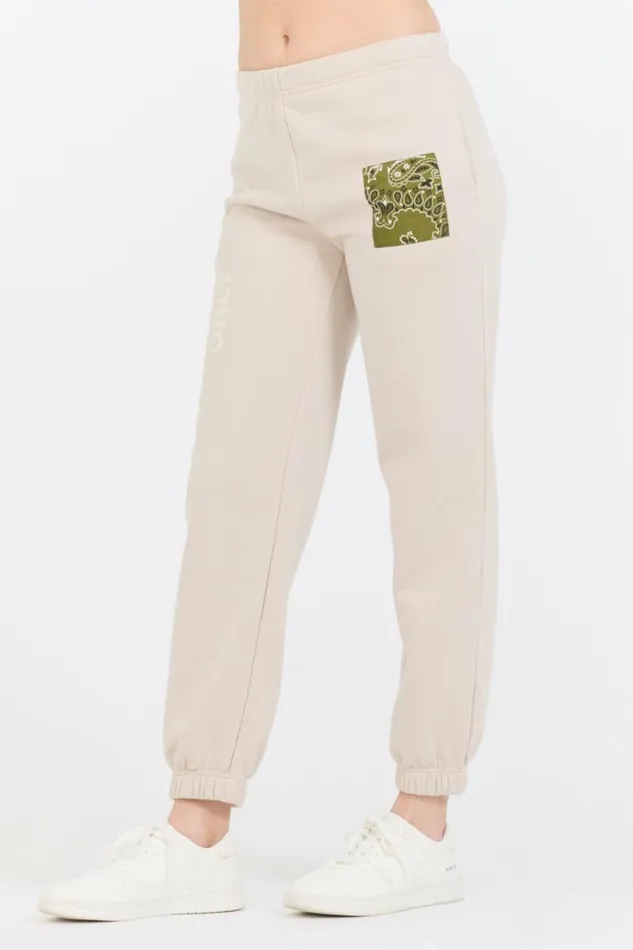 Women Vintage Havana Joggers Neutral Taupe Olive Tan Bandana Patch Jogger Taupe