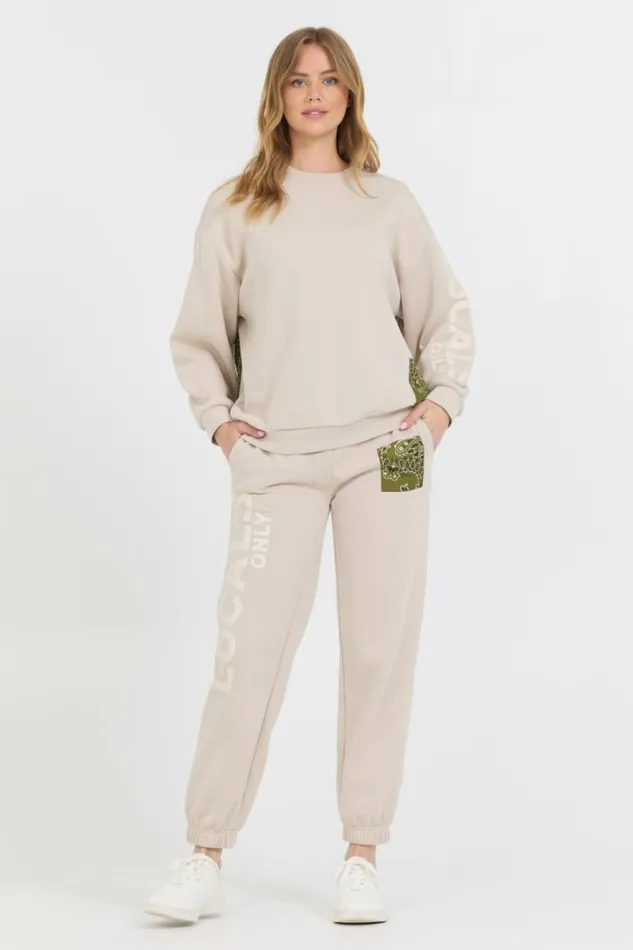 Women Vintage Havana Joggers Neutral Taupe Olive Tan Bandana Patch Jogger Taupe