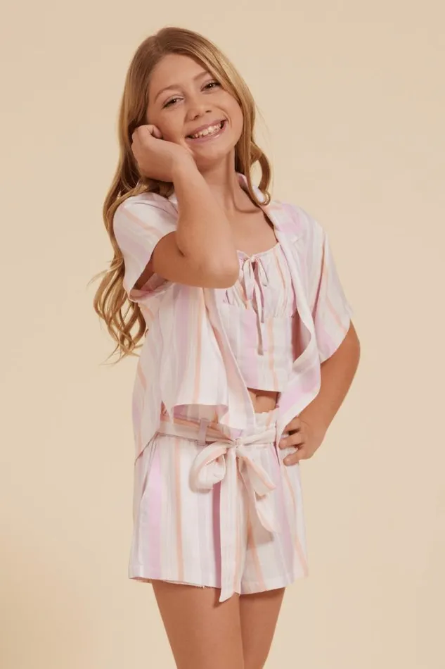 Women Vintage Havana Kids Tops Cabana Button Down Pastel Stripe