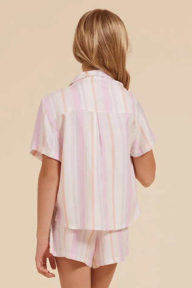 Women Vintage Havana Kids Tops Cabana Button Down Pastel Stripe