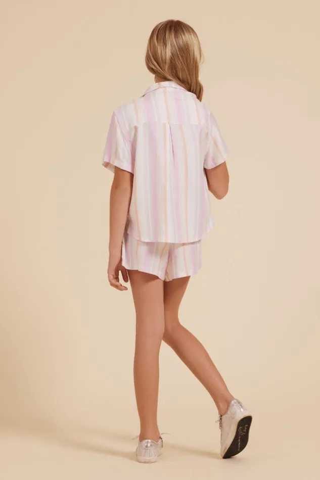 Women Vintage Havana Kids Tops Cabana Button Down Pastel Stripe