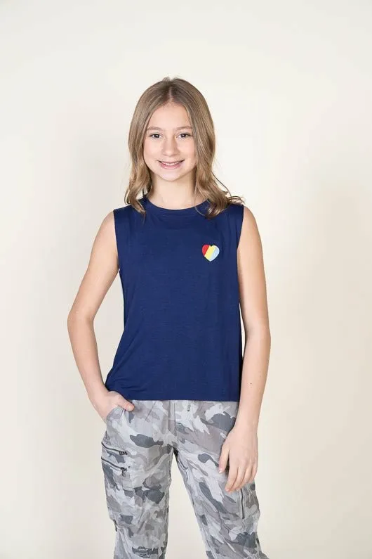 Women Vintage Havana Kids Tops HEART AND STRIPES TANK Blue