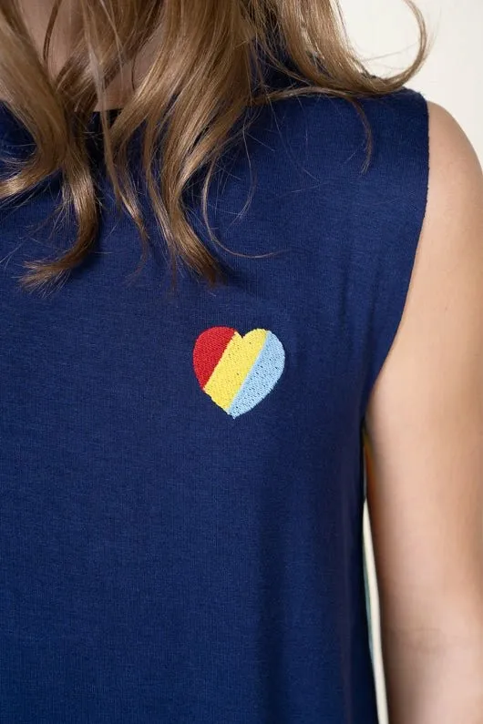 Women Vintage Havana Kids Tops HEART AND STRIPES TANK Blue