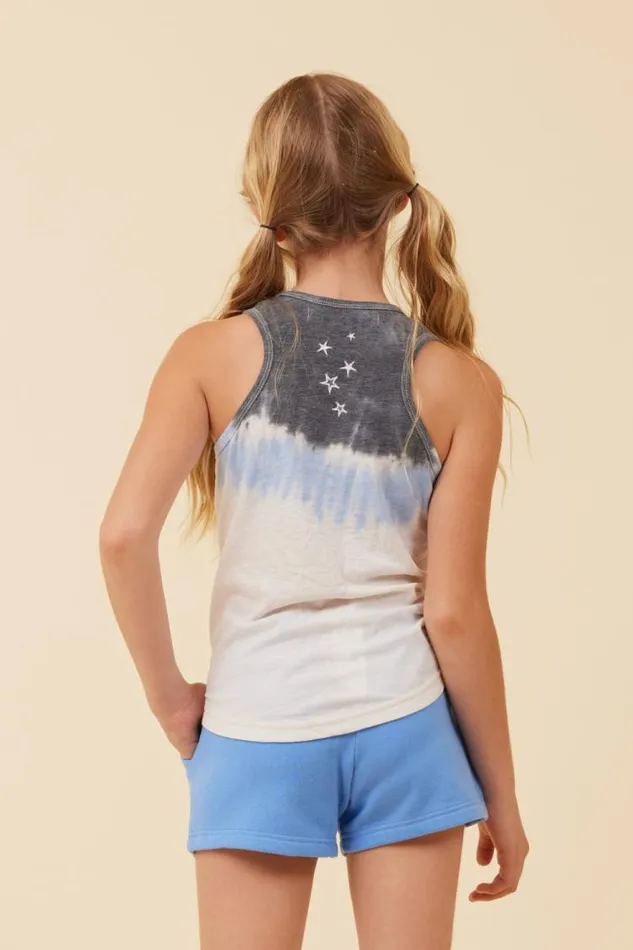 Women Vintage Havana Kids Tops Summer BlueWhiteCharcoal Tie Dye Tank W Embroidered Stars Summer Bluewhitecharcoal Tie Dye