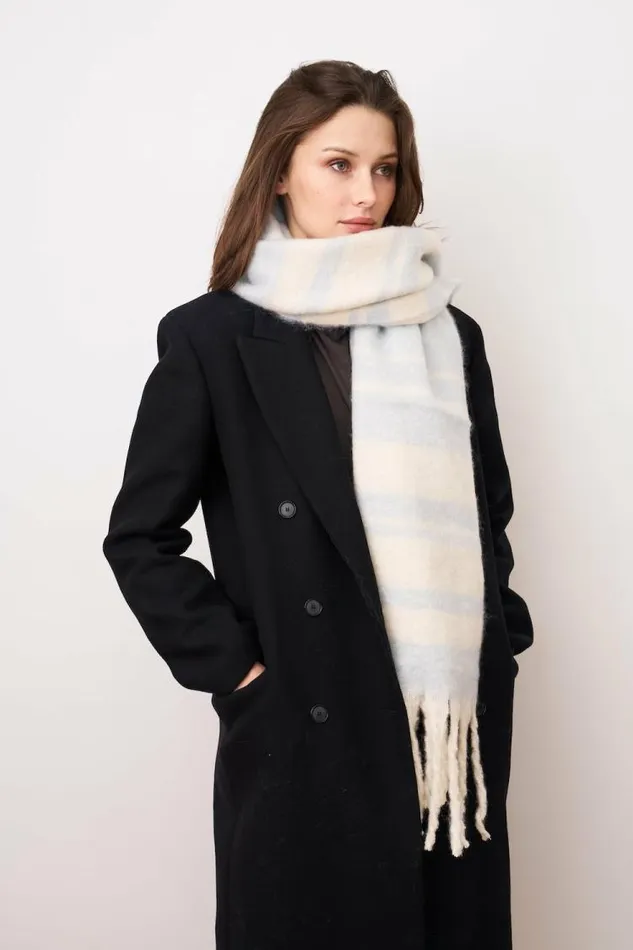 Women Vintage Havana Scarf Ruanas STRIPE BRUSH TASSEL SCARF 8211 BLUE Blue Women Vintage Havana Scarf Ruanas STRIPE BRUSH TASSEL SCARF 8211 BLUE Blue
